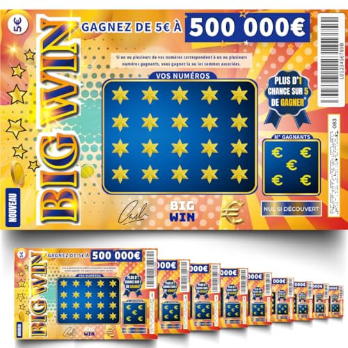 NOZHAM® X10 Faux Tickets à Gratter - Faux Gain de 50 000€ - Blague Noël - Prank Secret Santa - Format (15cm x 9.5cm) - Farces et attrapes - BIG Win