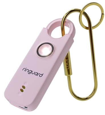 RINGUARD - Alarma Personal para Mujeres - Ring Alarm con Sonido Alta Potencia (135 db) y Flash Intenso e Intermitente - Llavero Alarma Defensa Personal - Llavero de Seguridad (Rosa)