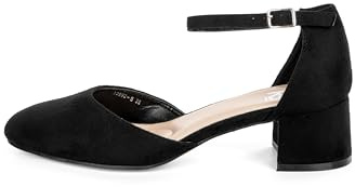 Rio Fiore Pumps, Damen Pumps mit 4cm Blockabsatz, Schwarz, weiches Wildlederimitat/Kunstleder, Riemchenpumps Damen, Niedrigem asbsatz, 12692