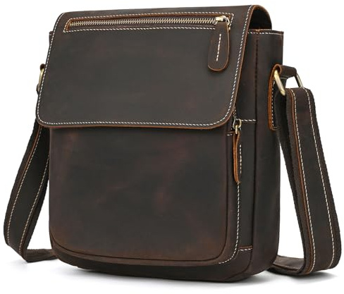 newsbirds Ledertasche Herren klein Vintage Umhängetasche Schultertasche Herrentasche für 9,7 Zoll iPads Tablet Herrenhandtasche Messenger Bag Echtes Leder