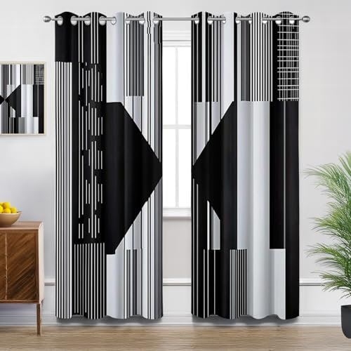 Generisch Vorhänge Blickdicht Gestreift - Verdunklungsvorhänge mit Ösen Schwarz Weiß Modern Wohnzimmer Gardinen Vorhänge Schlafzimmer Kinderzimmer Küchengardinen Decor - 2er Set - H160 x B140cm
