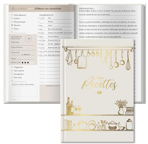 BIROYAL Carnet de Recettes à Remplir A5, Papier Épais 120g | Avec Table des Matières & Tableau de Conversion, 100 Recettes Vierge, 2 Pages par Recette, Pour Passionnés de Cuisine