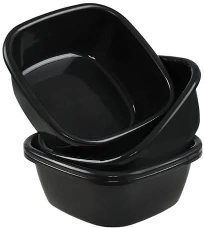 Uumitty 4-Pack 10 Litres Washing Up Bowl, Plastic Square Dish Pan, Multi-Purpose Basin Mixing Sink Tidy Organizers(Black)