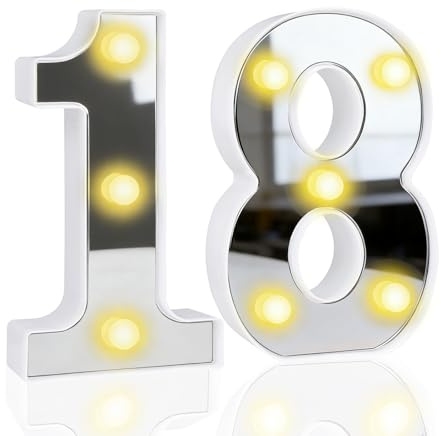 LED Light up Numbers, 18 Marquee Numbers Light Sign, 6.3 inch Small Led Number for Night Light Table Decorations for Birthday Party (18th)