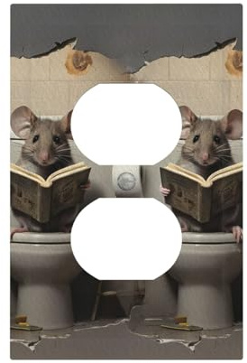 Xuejiaku Decorative Outlet Covers Mouse Sitting On Toilet in Mouse Hole 1 Gang Duplex Light Switch Cover Plate Unique Wall Plates for Electrical Outlets Switch Plate Covers for Bedroom Home Decor