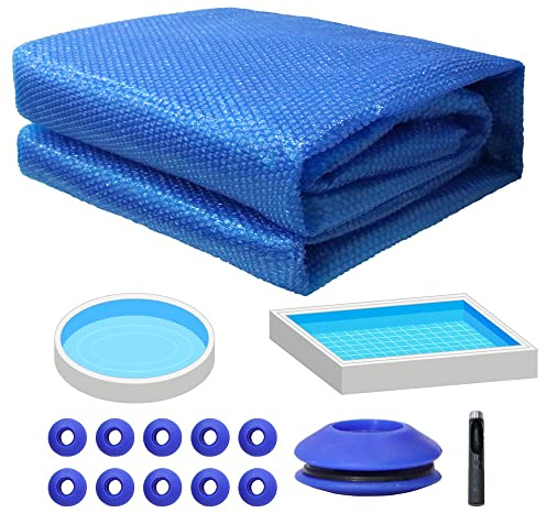 Mucola Solarfolie Pool rund Ø 457 cm Blau inkl. 10 Ösen & Werkzeug | Poolabdeckung Solarplane Pool Abdeckplane PVC PE-Folie Luftkammern 120 My | Wärmefolie Poolfolie Solarheizung zuschneidbar rund