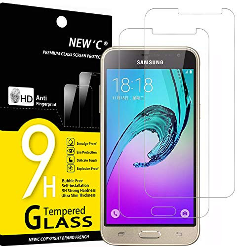 NEW'C Lot de 2, Verre Trempé pour Samsung Galaxy J3 Film Protection écran sans Bulles d'air Ultra Résistant (0,33mm HD Ultra Transparent) Dureté 9H Glass