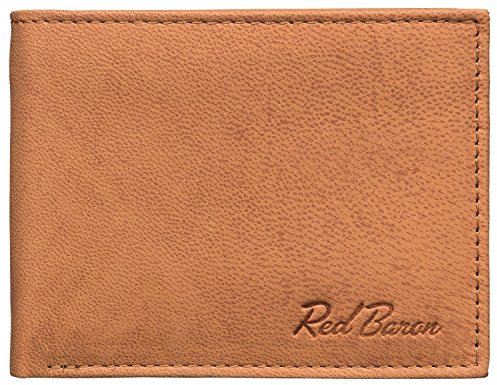 Geldbeutel Männer Leder Braun mit Münzfach - Red Baron Portemonnaie Geldbörse Herren Used Look Vintage - mit Fach für EIN Einkaufswagenchip RB-WT-003-02