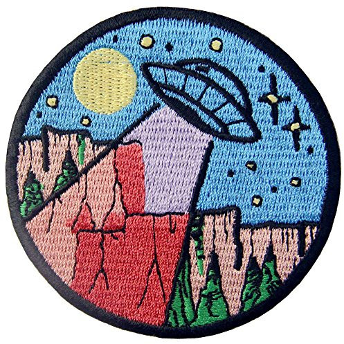 Aufnäher, bestickt, Design: UFO in der Wildnis, Erkunde Outdoor, zum Aufbügeln oder Aufnähen