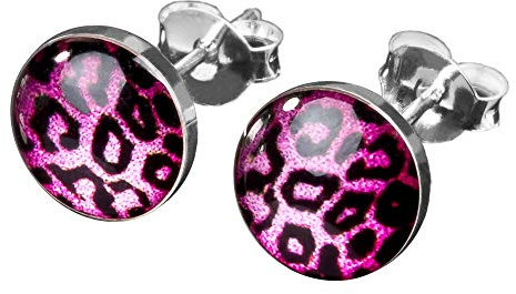 viva-adorno 1 Paar Damen Ohrstecker Ohrringe rund Edelstahl Schwarz Leo Leopard Z299, pink