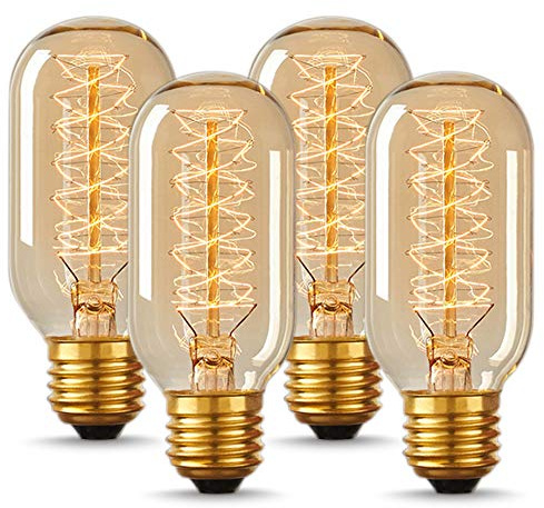 DORESshop Edison Bulbs, Vintage Edison Light Bulbs 40 Watt, T45, 110-130 Volts, E26/E27 Base Incandescent Dimmable Decorative Antique Filament Light Bulbs, Amber Glass, Warm White, 4 Pack