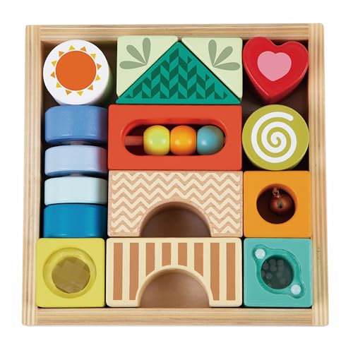 Classic World Entdecker Bausteine für Kinder ab 18 Monate | Klangbausteine ab 1 Jahr | Holzbausteine ab 1 Jahr | Bauklötze mit 14 Teilen | Sinnvolle Geschenke | Montessori Spielzeug ab 1 Jahr