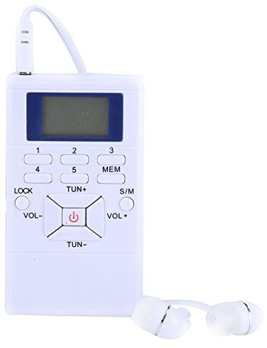 Topiky Mini Portable LCD FM Radio dab Digital Signal Processing Wireless Receiver With Headphones Great Reception and Long Battery Life for work outside and gym(White)