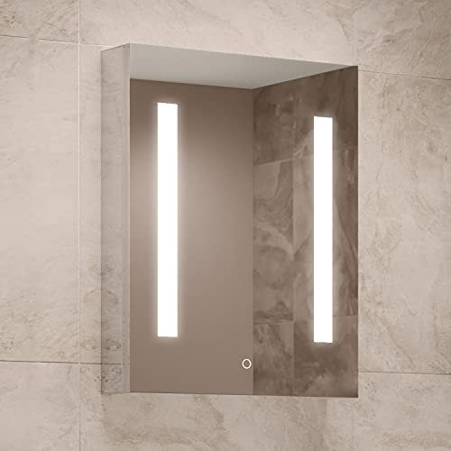 Illuminated Bathroom Mirror Cabinets with Lights 500x650mm IP44 Rated - Linden LED Bathroom Mirror Cabinet with Shaver Socket,Concealed Demister Pad, & Touch Switch, Wall-Mounted Mirrors for Bathrooms