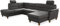 CAVADORE U-Form-Sofa Palera / Federkern-Wohnlandschaft mit Schlaffunktion, Stauraum und 2 Kopfstützen / 314 x 89 x 212 / Mikrofaser in Lederoptik, Dunkelgrau