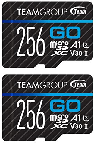 TEAMGROUP GO Card TGUSDX256GU364 Lot de 2 cartes mémoire micro SDXC UHS-I U3 V30 4K pour GoPro et caméras d'action, carte mémoire flash haute vitesse avec adaptateur pour extérieur, sport, prise de