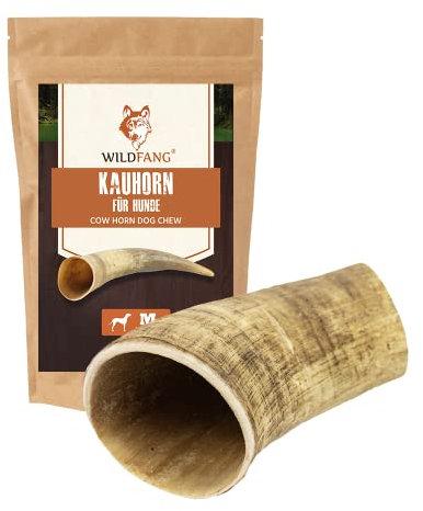 Wildfang® Büffelhorn Hundespielzeug-100% natürliches Hundespielzeug, Hundespielzeug unzerstörbar, Kauspielzeug für Hunde, Zahnpflege Hundekauartikel, Langlebiges Büffelhorn für Hunde, Kauspielzeug (M)