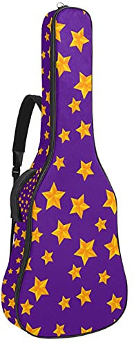 Gitarren-Gigbag Gitarren-Rucksack mit verstellbarem Schultergurt Gitarrentasche für unter 42 Zoll Bassgitarre Konzertgitarre Folk-Gitarre Goldene Sterne mit lila Hintergrund