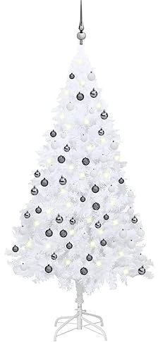 vidaXL Künstlicher Weihnachtsbaum mit LEDs Kugeln Tannenbaum Christbaum Kunstbaum Dekobaum Weihnachten Dekoration Weihnachtsdeko Weiß 150cm PVC