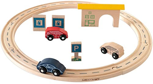 Eichhorn Holzspielzeug Straßenset Tankstelle 135 cm 16 Teile