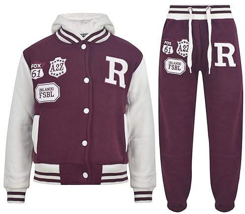 A2Z 4 Kids Unisex Girls Boys Baseball Tracksuit R Fashion FOX Hoodie With Joggers B.B Contrast Jacket Varsity Style Coat Long Sleeves Sweatpants Sports Activewear Set Childrens Age 2-13 Years