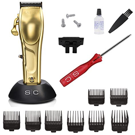 Professioneller Herren-Haarschneider Stylecraft by Gamma Più, Clipper mit Bürstenlosen Motor, 6 Stunden Autonomie ohne Kabel, Verstellbare Klinge, 8 Kämme, Klingenständer, Stabiles Metallgehäuse