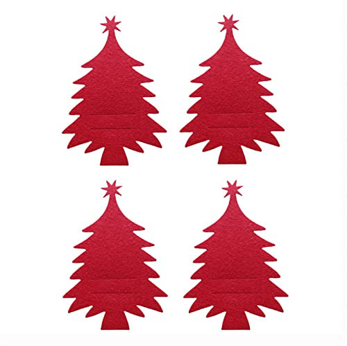 Sac d'argenterie de Noël | 4 pièces/Ensemble Arbre de noël Non tissé Porte-ustensiles de Cuisine noël Thanksgiving Nouvel an Porte-Couverts de Cuisine Batterie De Cuisine (Red, One Size)