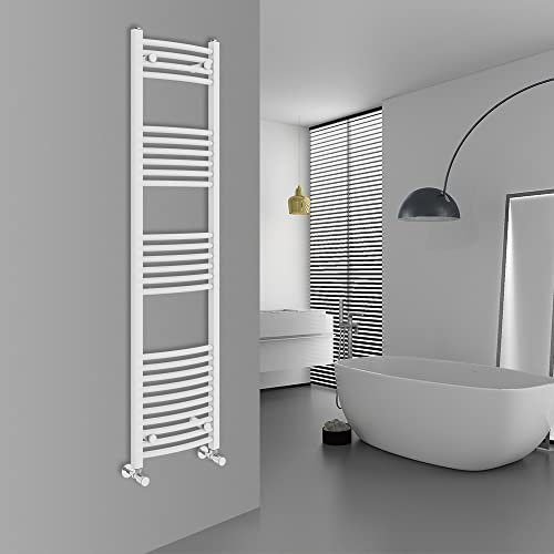 Warmehaus Modern Bathroom Heated Towel Rail Ladder Radiator 1600x400mm Curved for Bathroom Kitchen White