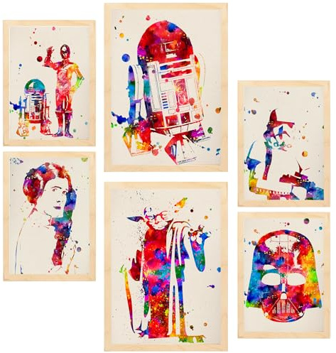 Nacnic Star Wars Postern. Aquarell Illustrationen klassischer Science Fiction Geschichten und Filme. Innenarchitektur und Dekoration. A4 & A3 Holzrahmen.