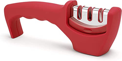 All in One Smart Scissor & Knife Sharpener - 3 Style Manual Sharpener, All types - Ceramic & Metal Kitchen Knives, Ceramic Stone, Tungsten Carbide Plates, Diamond rods, Ergonomic Design, Non Slip Base