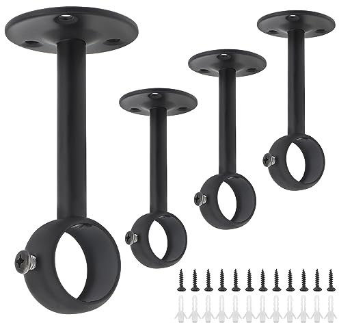 HOJLKLD Supports pour tringles à rideaux, 4 pièces Acier inoxydable Robuste Support de tringle à rideau pour plafond pour tringles à rideaux de 25 mm (4, 25MM)