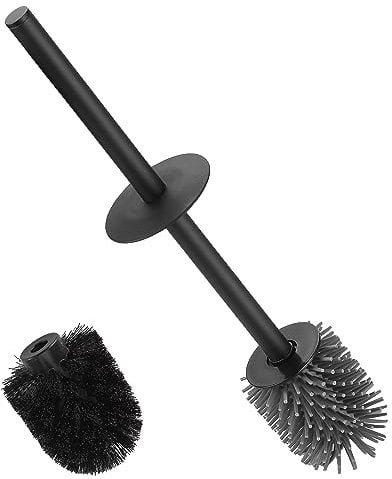 BVL Toilet Brush Black, 2 PP Brush Heads, 1 Silicone Brush Head, 1 Stainless Steel Handle, 27 x 6.8 x 9 cm