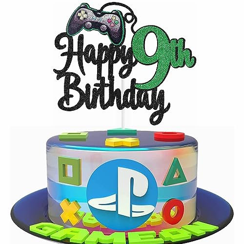 Kiwochy Geburtstag Videospiel Torten Deko Gaming Dekoration Happy 9th Birthday Tortendeko Videospiel Cupcake Topper Geburtstag Junge Videospiel Torten Deko für Spiel Thema Party Dekoration