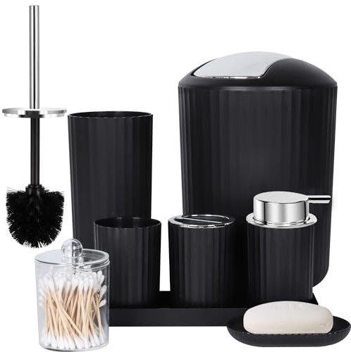 FEILANDUO Juego Completo de Accesorios de baño, Juego de 8 Accesorios de baño con Basura, dispensador de jabón, jabonera, Soporte para Cepillo de Dientes, Taza para Cepillo de Dientes, Cepillo de