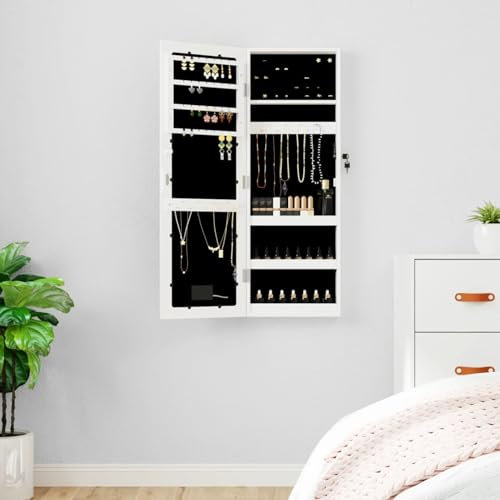 Camerina Spiegel-Schmuckschrank mit LED-Beleuchtung Wandmontage Weiß MäDchen Kosmetik Organizer SchmuckstäNder