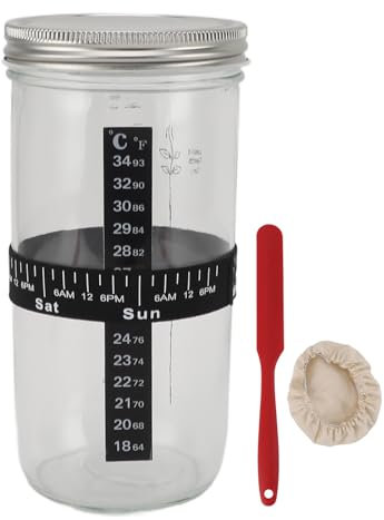 Dpofirs Sauerteig Glas Perfekter Backbegleiter, Gärbox Sauerteigpflege, Sourdough Starter Jar mit Wochentagen markiertes Gummiband, Sauerteig Attraktiv und effizient für Sauerteig