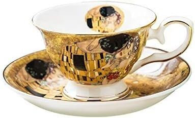 LyZap Tasses à café et à thé, Tasse Klimt au Design Classique, Tasse à café et Soucoupe à thé en céramique et Porcelaine Tendre, Ensemble de Tasses à café en céramique