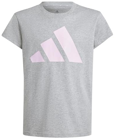 adidas Mädchen Essentials Cotton T-Shirt, medium Grey Heather/Clear pink, 9-10 Years