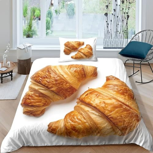 VesFy Brot Bettwäsche Set 2 Teilig Microfaser Realistisches Essen Bettbezug Mit Reißverschluss Und Kissenbezüg Bettdecke Decken Für Jugendliche Kinder Schlafzimmer 3D Druck Single（135x200cm）