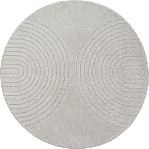 the carpet Elisa moderner Wohnzimmer Teppich, geometrisches Design, hohe Flordichte und angenehm weich, Grau, 120 cm Rund