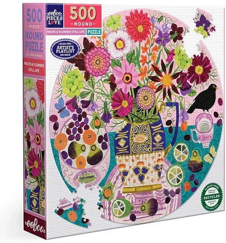 Eeboo - Obst und Blumen – rundes Puzzle 500 Teile aus Karton – Maße 58,5 cm Durchmesser