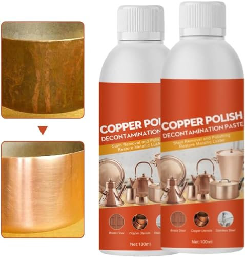 2Pcs Copper Cleaner for Pots and Pans, Brass Cleaner and Polish Gently, Rust Removal for Metal, 100 Ml - for Kitchen Accessories, Instruments for Brass