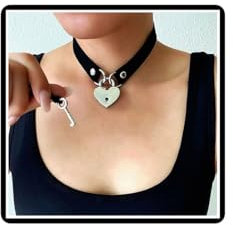 Faruodis Padlock Leather Choker Necklace Punk Love Heart Collar Necklace Hip-Hop Lolita Lock Key Chain Jewelry for Women (Black)