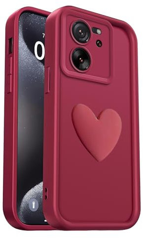 PanXCase Funda para Xiaomi 13T / Xiaomi 13T Pro - Carcasa 3D Heart Diseño Cute Silicona, Protección Cámara Femenina Mujer Antichoque Antiarañazos Cover (Wine Red)