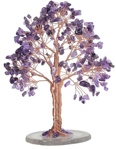 dssmboom Amethyst Kristallbaum des Lebens mit Achat Slice Base | Dekorative Kristall Bonsai Geldbaum für Reichtum und Glück Feng Shui Chakra Balancing Steinbaum für Heimdekor