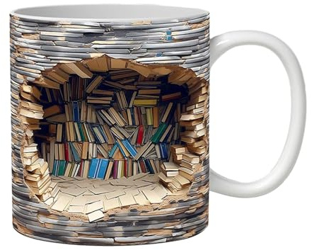 Bücherregal Tasse, Kreative Buch Keramik Kaffeetasse, Bücherregal Tasse Kaffeetasse, Keramik Kaffeetasse mit Kreatives Raumdesign, Keramikbecher Geschenke für Buchliebhaber(C)