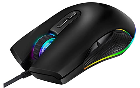 CAXUSD -c Souris De Jeu Filaire 4 Modes Rétroéclairés Rvb 800-3200 Dpi Conception Ergonomique pour Les Joueurs