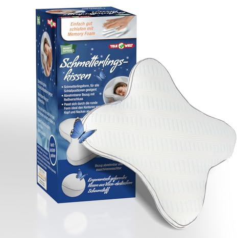 TELE WELT HSP Schmetterlingskissen [Memory Foam] Seitenschläferkissen - Nackenstützkissen - ergonomische Unterstützung - Atmungsaktiv - orthopädisches Kissen - 45 x 35 x 10cm