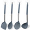 JNZLT Juego de 4 Utensilios Cocina Silicona Platino - Cuchara Sopera Colador Cuchara Asiática para Wok Espátula Ancha Incluye 4 Ganchos Adhesivos (Antiadherente, Resistente Calor)