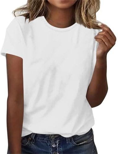 T Shirts for Women UK Plain Short Sleeve Tops Summer Solid Color Tunic Shirt Casual Slim Fit Shirt Round Neck Basic Tee Ladies Lightweight Loose Clothes Comfy Crop Pullover S-3XL